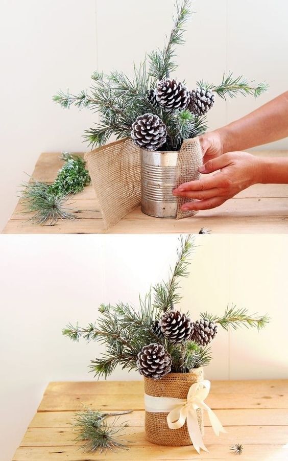 Decoração natalina com pinhas e latas recicladas 6 ideias para Mesa de Natal