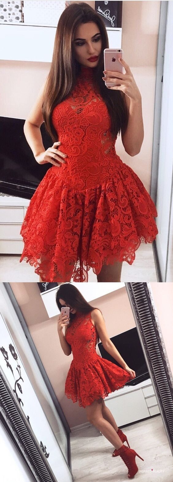 Vestido de Dia dos Namorados Sexy Sem Mangas Vermelho com Salto