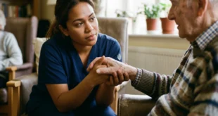 fotografia jornalistica profissional de uma cuidadora segura