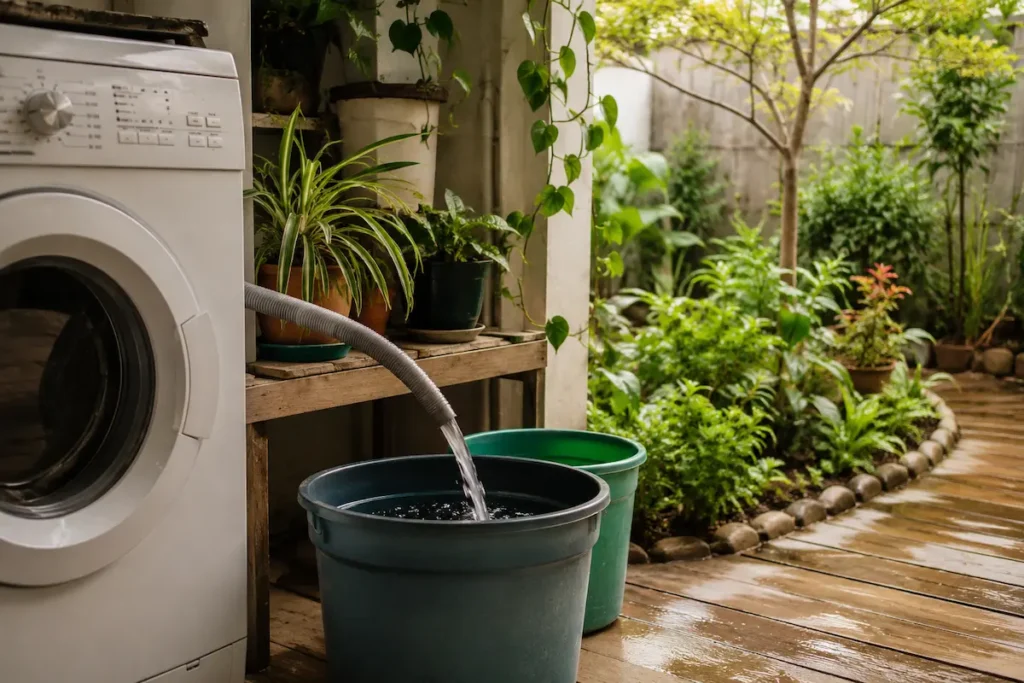 Reaproveitar água da máquina de lavar para irrigação de jardim residencial